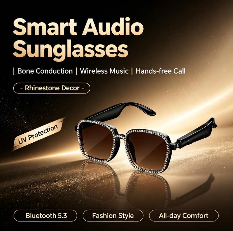 Audio Music Voice - Rhinestone Smart Audio Sunglasses Bone Conduction