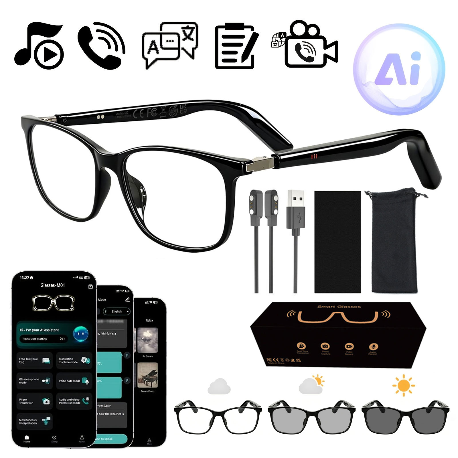 Smart Audio Glasses with Real- - Audio Music Voice review and price