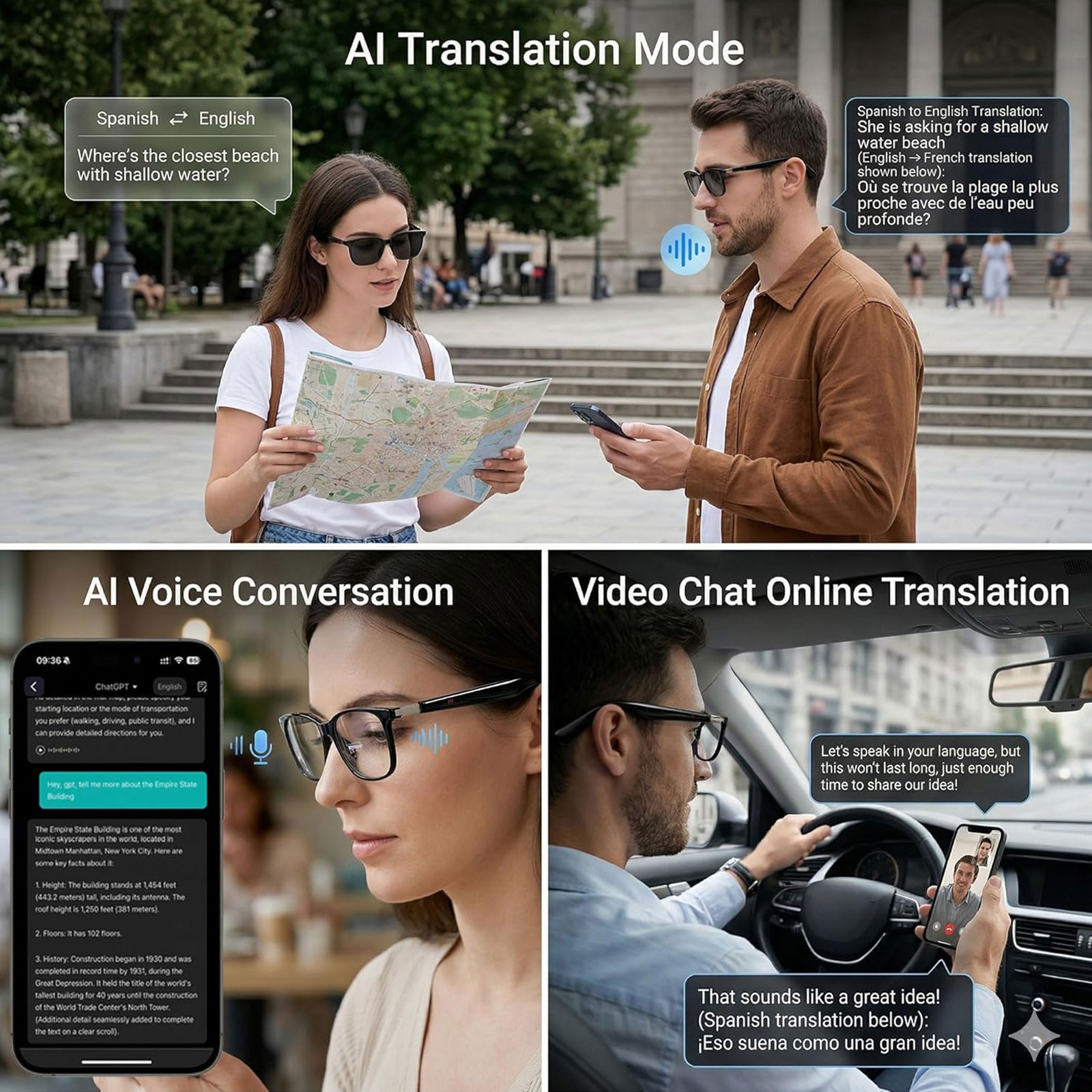 Smart Audio Glasses with Real- - Audio Music Voice review and price